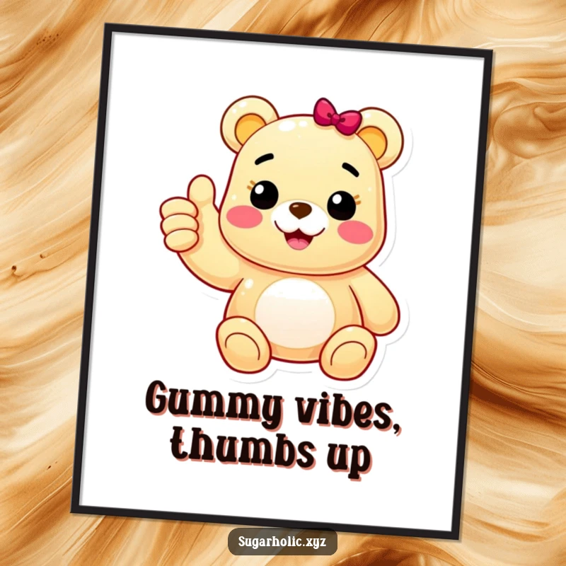 Funny Free Printable Wall Art: Cheerful gummy bear character giving an enthusiastic thumbs up, radiating positivity.