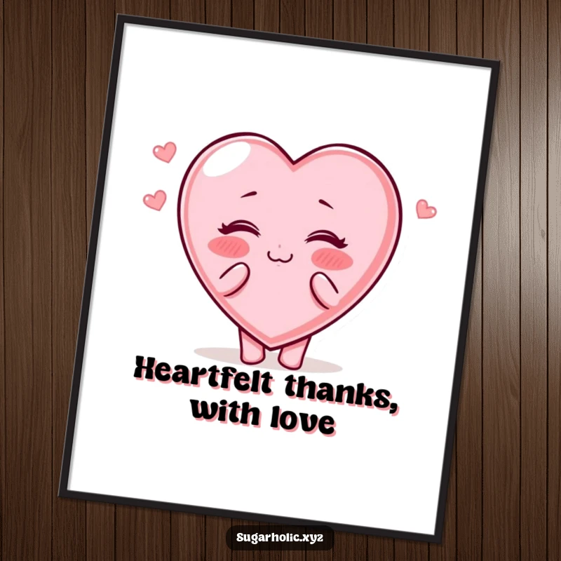 Free Printable Wall Art: Candy heart character with warm rosy cheeks cheerfully blows kisses, a sweet DIY decor.