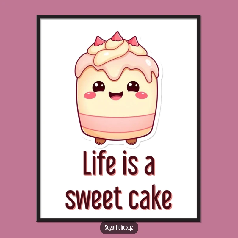Humorous Free Printable Wall Art: Delightful Cake Character - Sweet Downloadable Decor