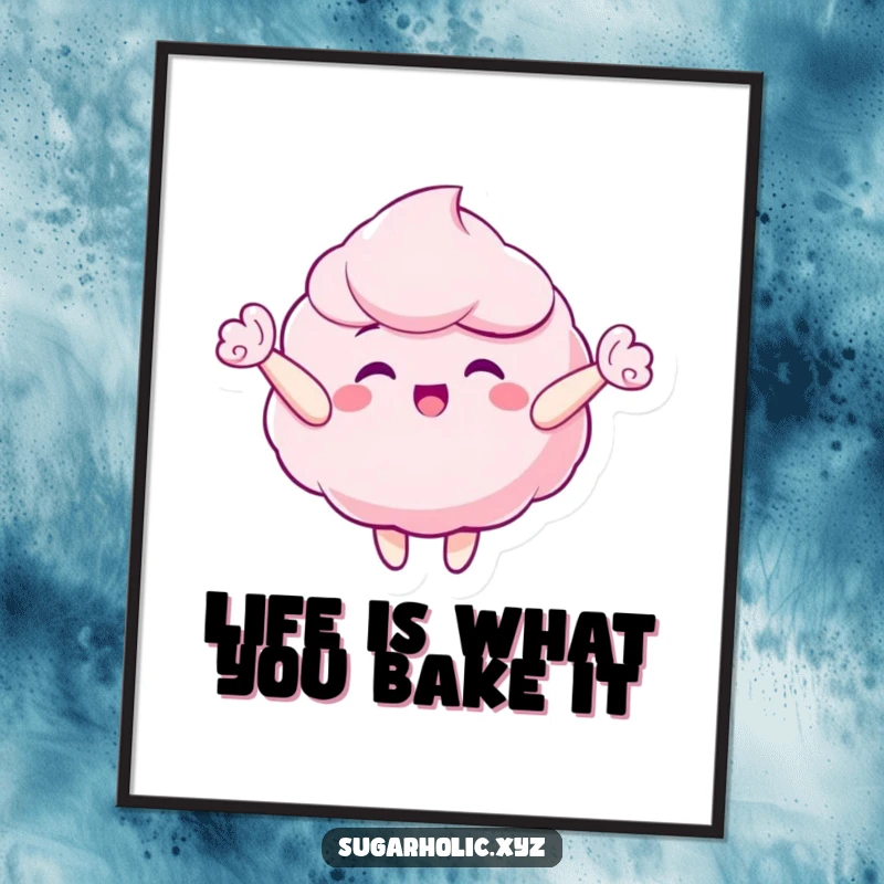 Funny Free Printable Wall Art: A gleeful candy floss character floating happily upwards, bringing a whimsical touch.