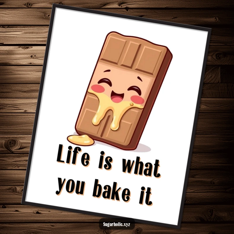 Funny Free Printable Wall Art: Giggling chocolate bar character melting slightly with delight, adding humor to any room.