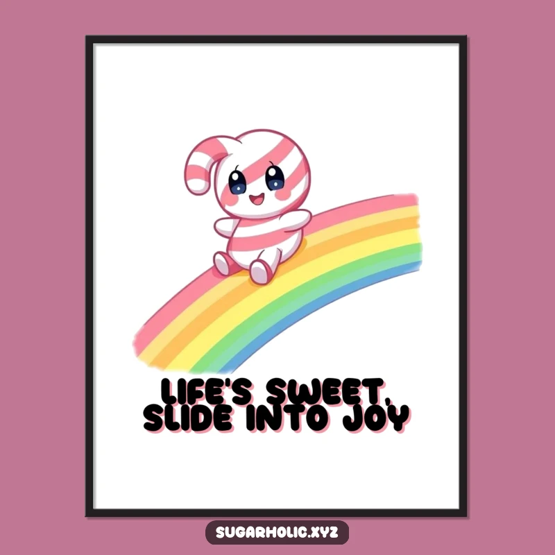 Funny Free Printable Wall Art: Candy Cane Sliding Down a Rainbow