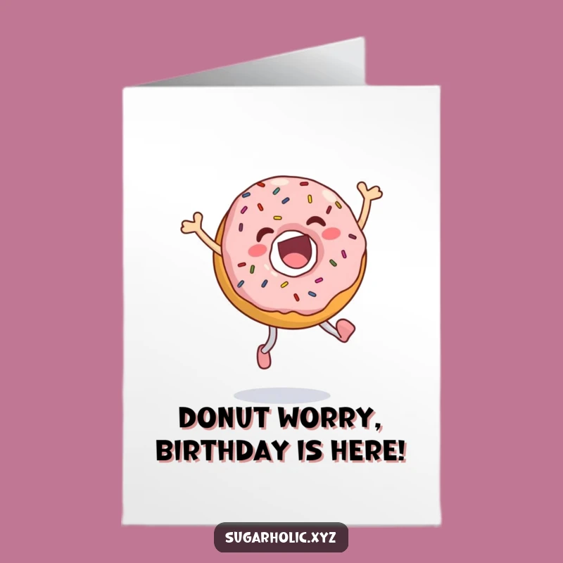 Free Printable Birthday Card: Joyful Donut Leap Funny Downloadable Gift