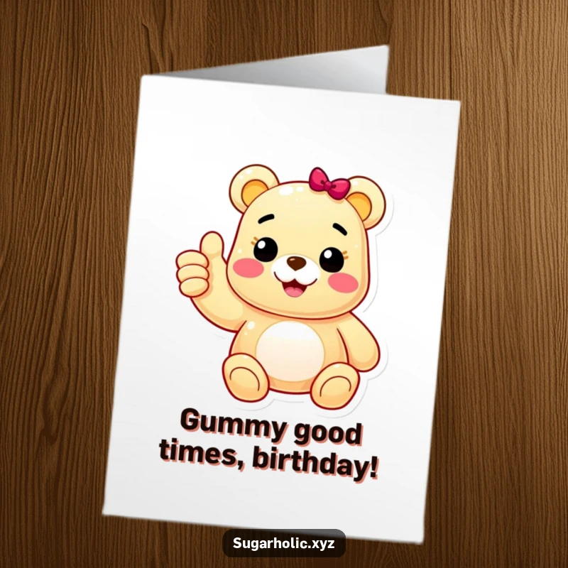 Funny Free Printable Birthday Card: Cheerful gummy bear character giving an enthusiastic, positive thumbs up.