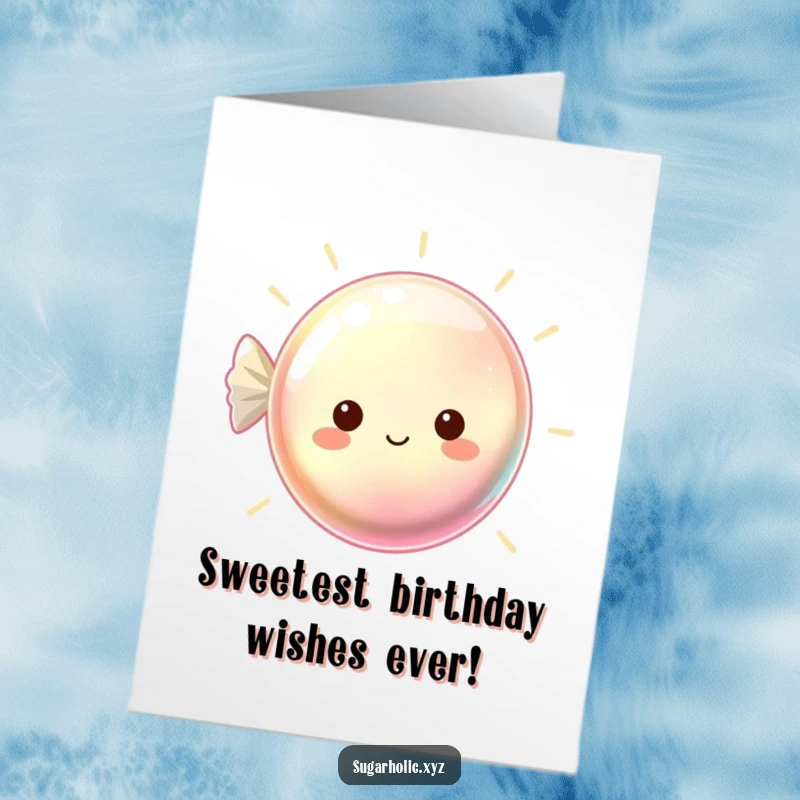 Funny Free Printable Birthday Card: Beaming hard candy with a shimmering surface, radiating birthday happiness and zest.