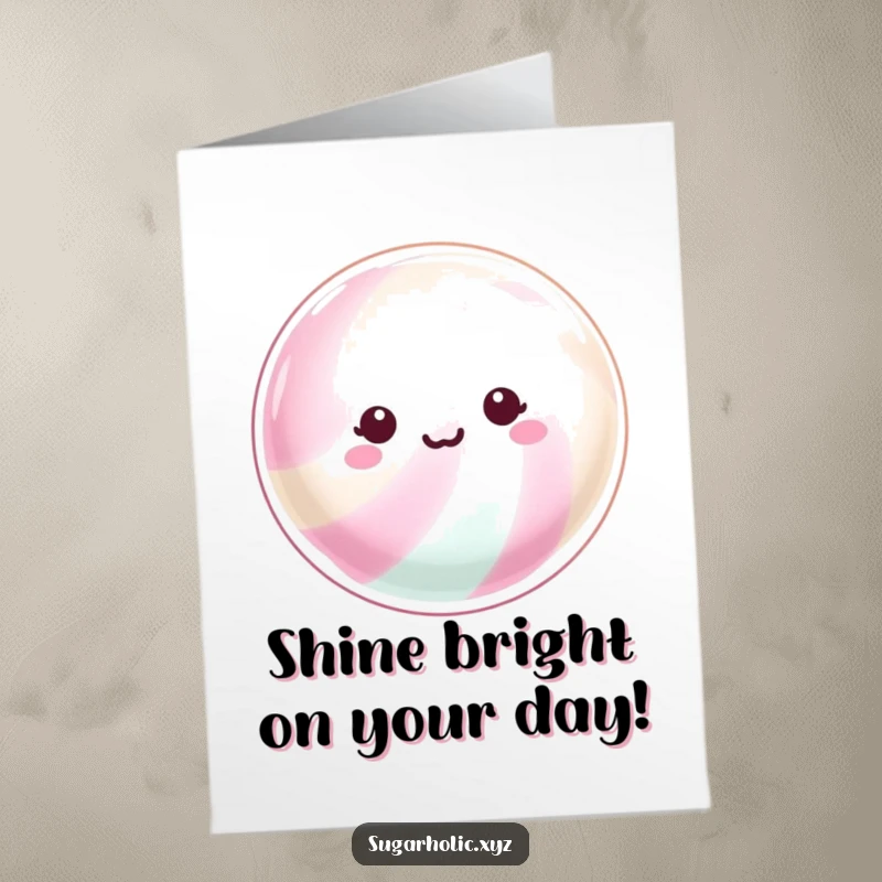 Funny Free Printable Birthday Card: A beaming piece of hard candy with a shimmering surface, radiating joy and sparkle.