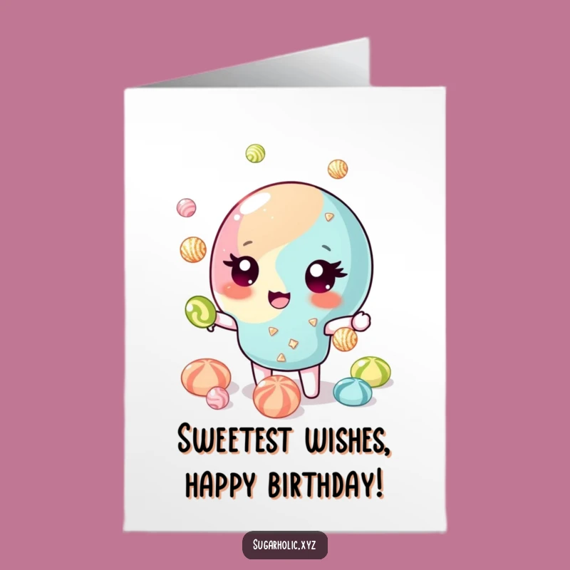 Free Printable Birthday Card: Winking Candy Juggler, Sweet Downloadable Fun Gift