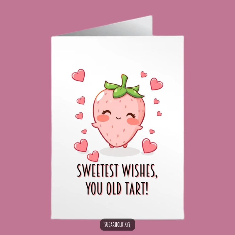 Free Printable Birthday Card: Blushing Strawberry Hearts - Funny Digital Download Gift