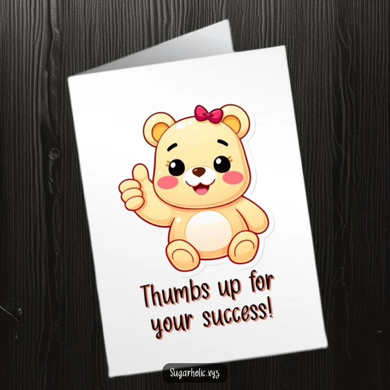 Funny Free Printable Congratulations Card: Cheerful gummy bear character giving an enthusiastic thumbs up for success.