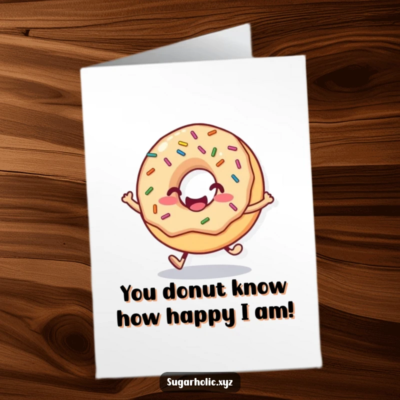 Funny Free Printable Congratulations Card showing a happy donut with sprinkles doing a celebratory hop.