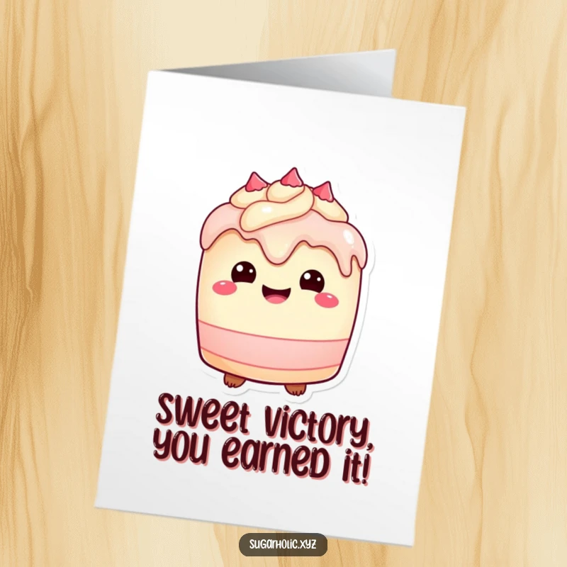 Free Printable Congratulations Card: A plump cake character with melting frosting expresses pure joy, a great DIY gift.