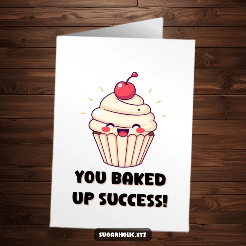 Funny Free Printable Congrats Card: A radiant cupcake topped with a cherry, overflowing with joy for congratulations.