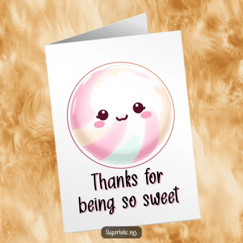 Funny Free Printable Thank You Card: A beaming piece of hard candy with a shimmering surface, conveying bright and sparkling gratitude.