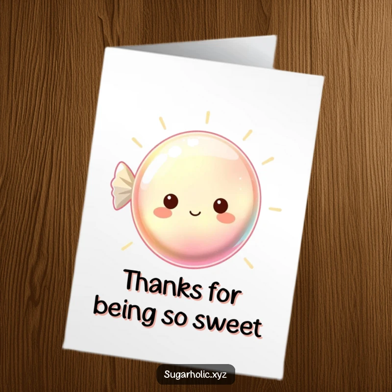 Funny Free Printable Thank You Card: Gleaming hard candy with a bright, happy smile, conveying sweet appreciation.