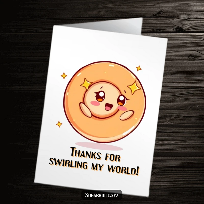 Funny Free Printable Thank You Card featuring a caramel swirl character with starry eyes, expressing ecstatic gratitude.