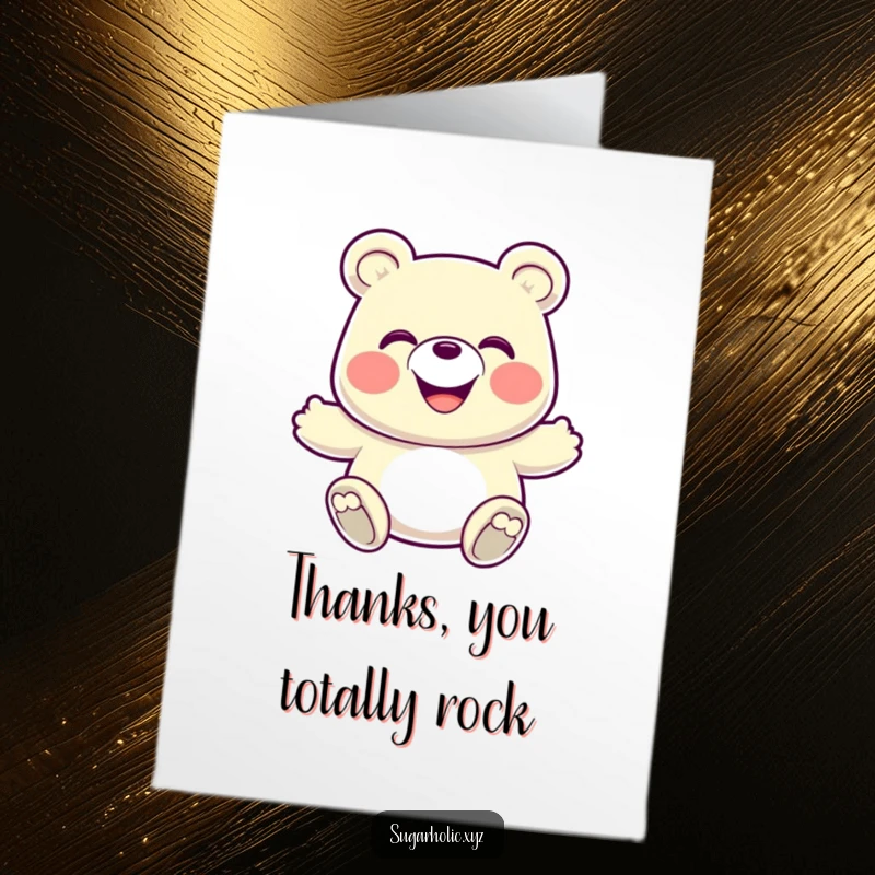 Funny Free Printable Thank You Card: A grinning gummy bear in a bouncy pose, conveying energetic and playful gratitude.