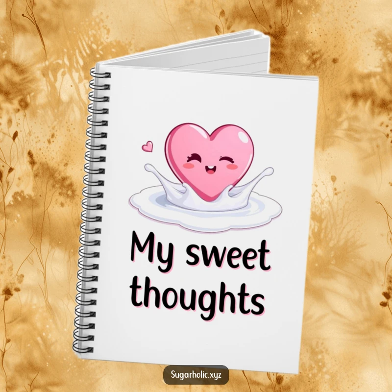 Funny notebook cover with a winking candy heart splashing in sugar, great for writing and creativity.