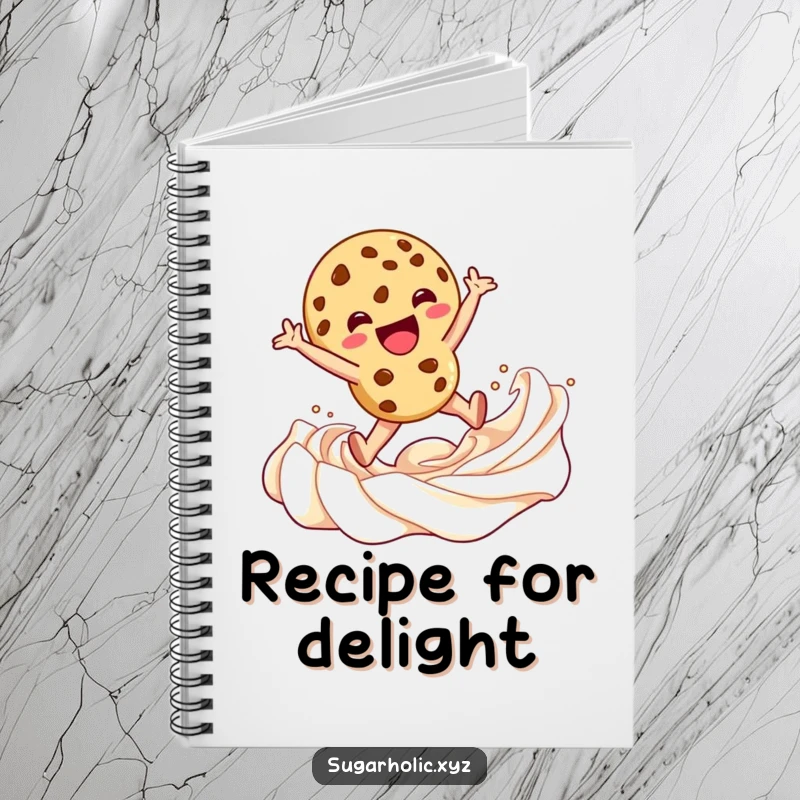 Funny Notebook with a cookie character leaping into frosting, perfect for jotting down sweet ideas and inspired thoughts.
