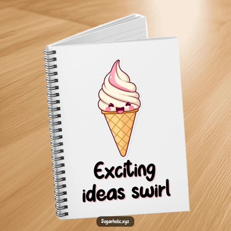 Funny jubilant ice cream cone notebook with a swirl of pure excitement, ready for your notes and sweet ideas.