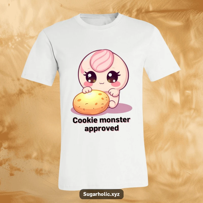 Humorous candy character with mesmerized, shimmering eyes, reaching for a brightly lit, enticing cookie.