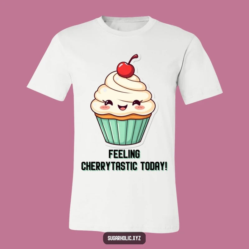 Funny Cupcake T-Shirt: Cheerful Cherry Character Spreading Sweet Smiles
