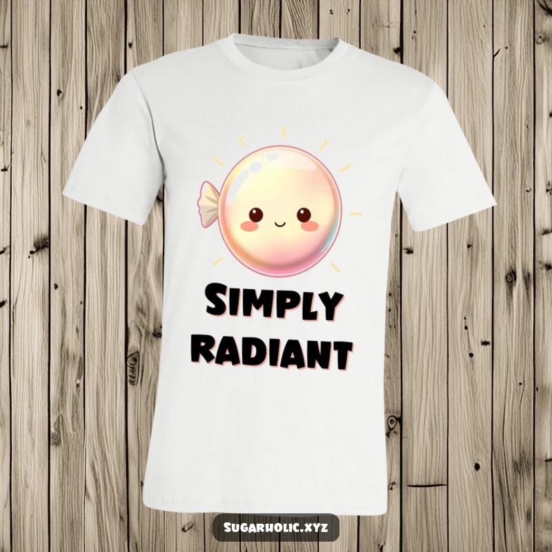 Funny T-shirt showcasing a beaming, shimmering hard candy, radiating positivity and sweetness.