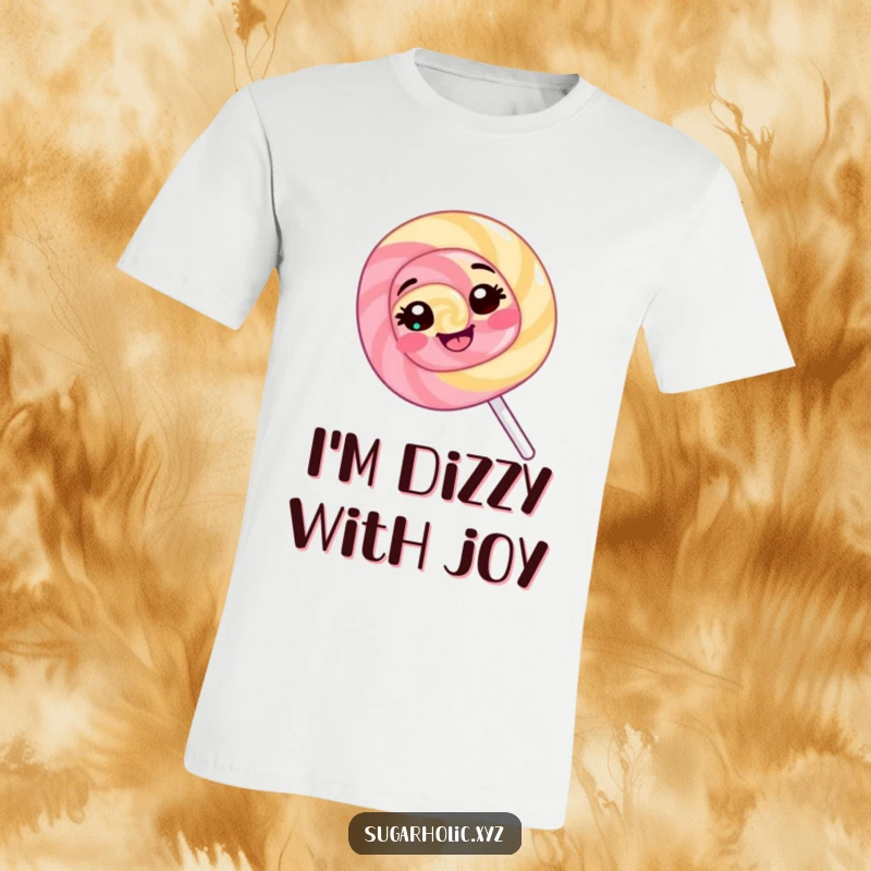 Funny Lollipop T-Shirt: A giggling lollipop spins around, delivering a burst of fun and sweetness in a cheerful illustration.