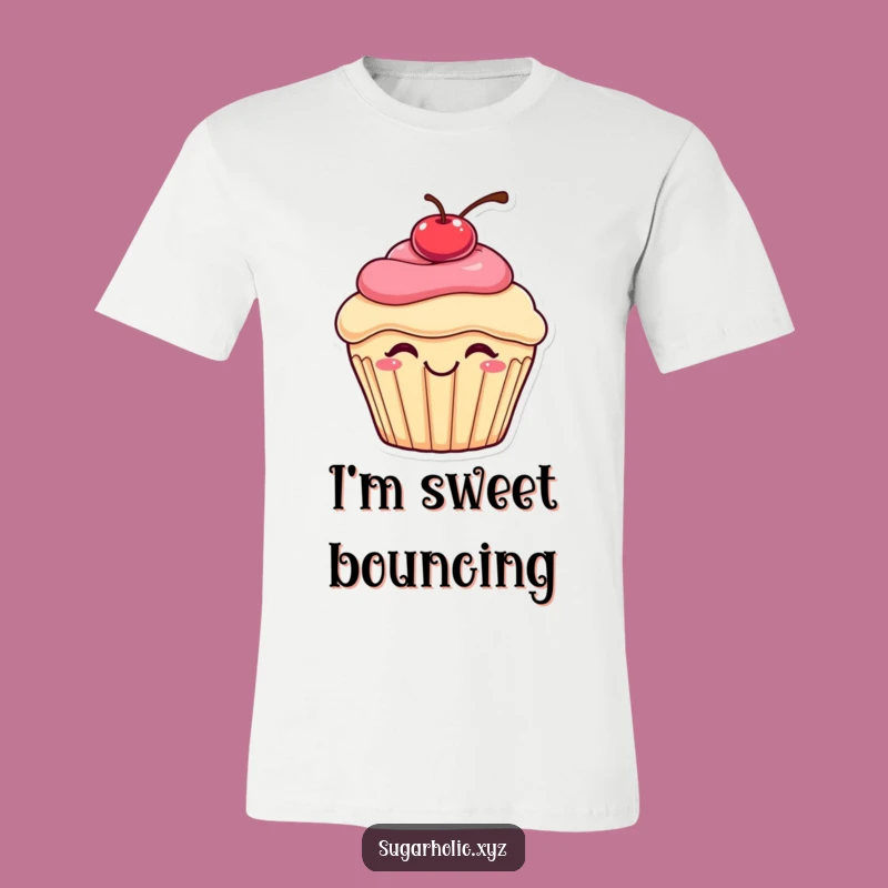 Funny Bouncing Cupcake Tee: Wear Your Joy with a Cherry Delight, Awesome Funny Gift Apparel