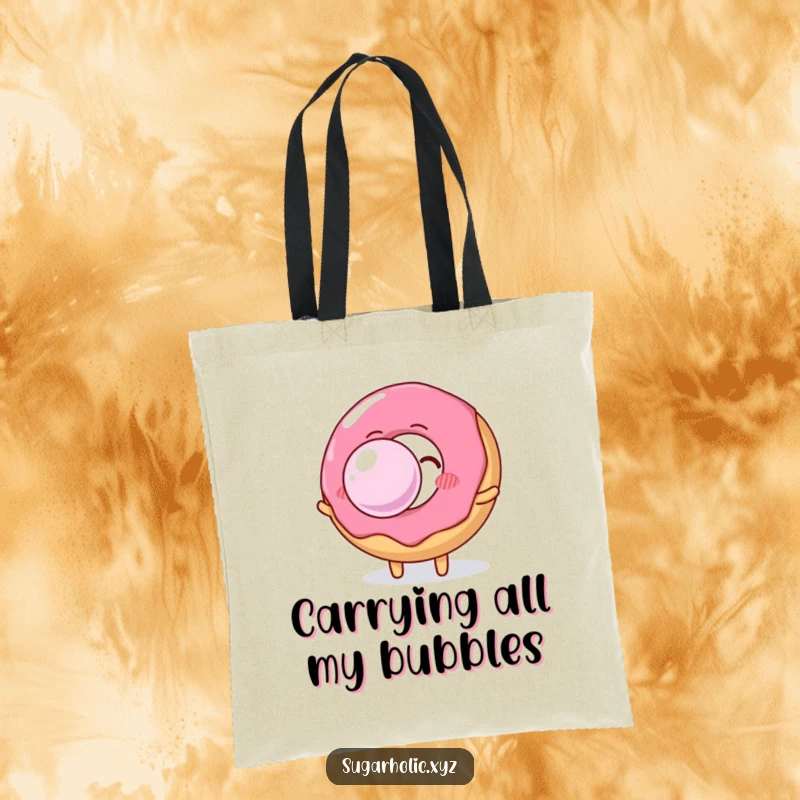 Funny donut character, happily blowing a massive, vibrant bubble gum bubble, perfect for everyday use and shopping.